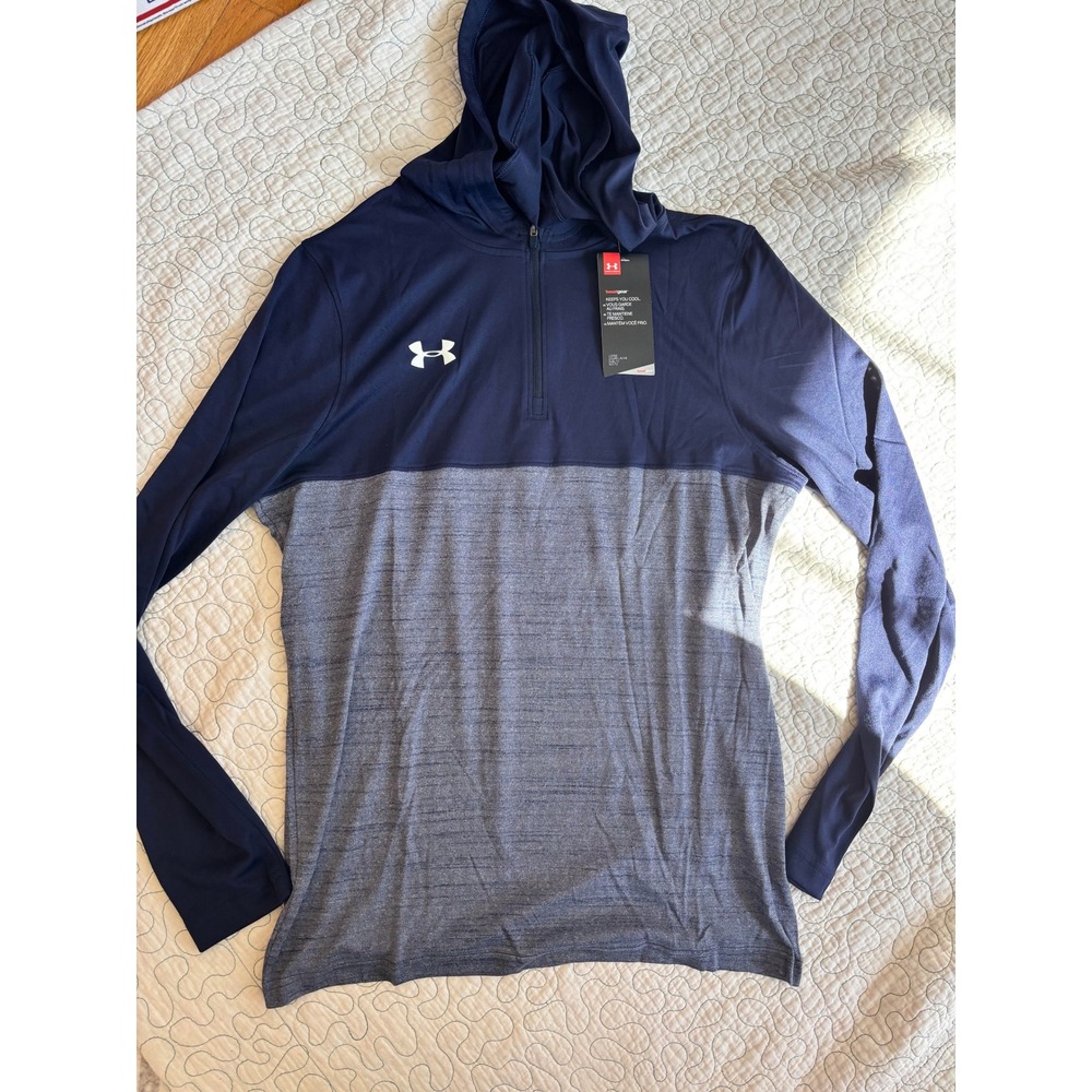 Under Armour Mens HeatGear‎ Quarter Zip Hoodie Navy Blue Heather Grey Size Small